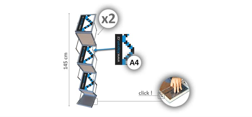 Police stojanu Z-SHAPE uspořádané do cikcaku