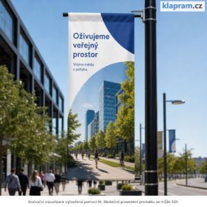 Banner na sloup lampy s potiskem – Lifestyle – AI vizualizace