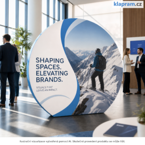 Kruhová textilní stěna 3D Disk s potiskem – Lifestyle – AI vizualizace