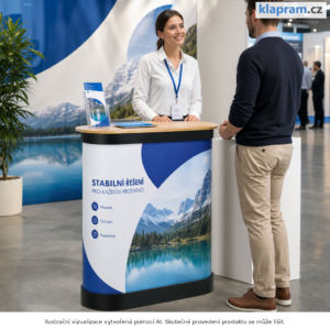 Kufr a pult Zeus pro pop up stěnu – Lifestyle – AI vizualizace