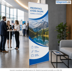 L-banner 80 × 200 cm s tiskem – Lifestyle – AI vizualizace