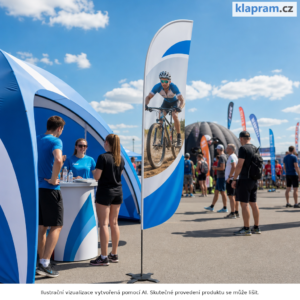 Muší křídla (beach flag) typ B s potiskem – Lifestyle – AI vizualizace
