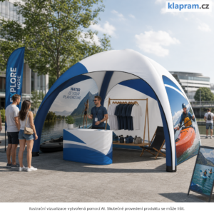 Nafukovací reklamní stan 3 × 3 m s potiskem – Lifestyle – AI vizualizace