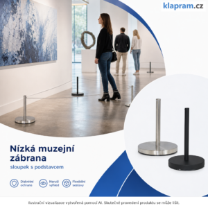 Nízká muzejní zábrana – sloupek s podstavcem – Lifestyle – AI vizualizace