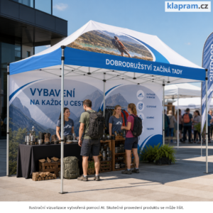 Nůžkový stan 3 × 6 m s potiskem – Lifestyle – AI vizualizace