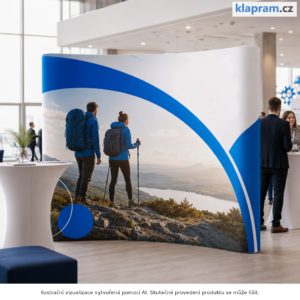 POP UP prezentační stěna 3x3 s tiskem – malý kufr – Lifestyle – AI vizualizace
