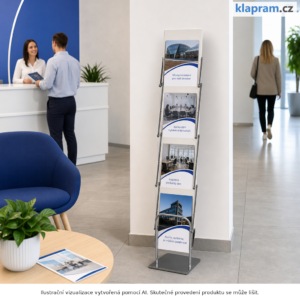 Prospektový stojan na letáky FOLD – skládací – Lifestyle – AI vizualizace