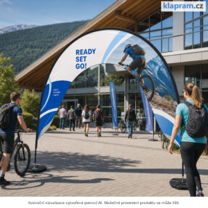 Reklamní brána s potiskem 4,5 × 3,1 m – Lifestyle – AI vizualizace