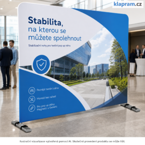 Stabilizační nohy pro textilní pop up stěnu (pár) – Lifestyle – AI vizualizace