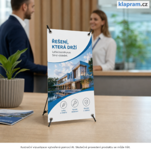 Stolní X-banner A4 a A3 s tiskem – Lifestyle – AI vizualizace