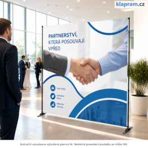 Teleskopický stojan na banner s textilním potiskem – Lifestyle – AI vizualizace