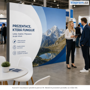 Textilní pop up stěna s tiskem – Lifestyle – AI vizualizace