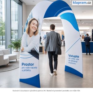 Textilní reklamní brána Arch s potiskem – Lifestyle – AI vizualizace