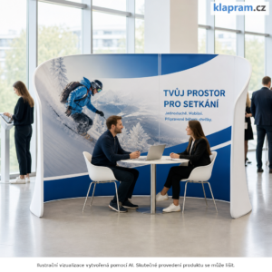 Textilní stánek C-Booth s potiskem – Lifestyle – AI vizualizace