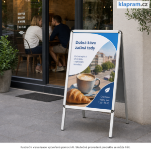 Venkovní áčko s rámem na plakát A2 a A1 – Lifestyle – AI vizualizace