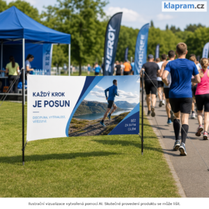 Venkovní napínací banner 300 × 100 cm s tyčemi a kotvením – Lifestyle – AI vizualizace