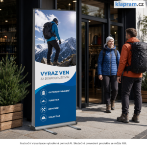Venkovní oboustranný roll up Outdoor R Banner s tiskem – Lifestyle – AI vizualizace