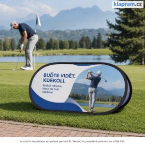 Venkovní pop-up banner s potiskem – malý, střední a velký – Lifestyle – AI vizualizace