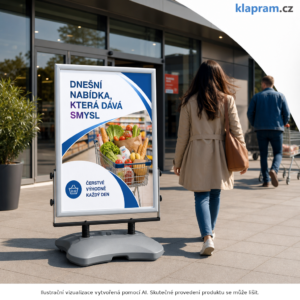Venkovní stojan A (áčko) WATERBASE – základna plnitelná vodou – Lifestyle – AI vizualizace