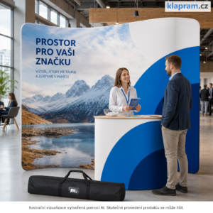 Vlnitá textilní stěna S s potiskem – 300 a 600 cm – Lifestyle – AI vizualizace