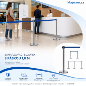 Zahrazovací sloupek s páskou 1,8 m – lesklý chrom – Lifestyle – AI vizualizace