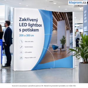 Zakřivený LED lightbox s potiskem – 200 a 300 cm – Lifestyle – AI vizualizace