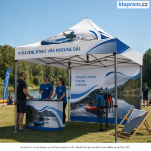 Zesílený nůžkový stan Heavy Duty 3 × 3 m s potiskem – Lifestyle – AI vizualizace