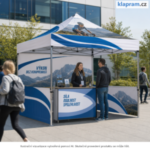 Zesílený nůžkový stan Heavy Duty 3 × 4,5 m s potiskem – Lifestyle – AI vizualizace